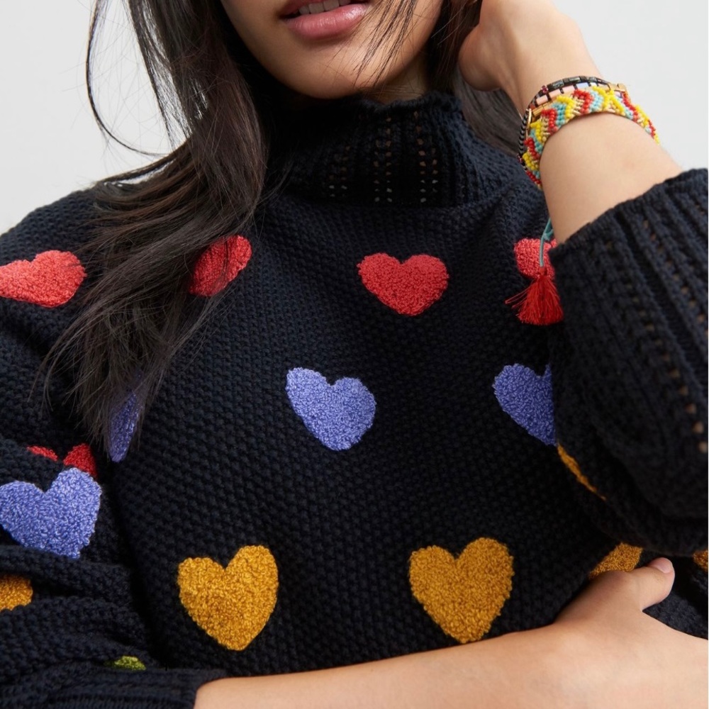 Anthropologie Hearts Embroidered Sweater ❤️💜💛